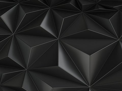 3d abstract black faceted background, architectural texture, geometrical triangular shapes, polygonal structure