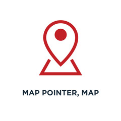 map pointer, map pin, map icon. arrow pin, compass location conc