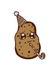 alleine einsam gesicht süß niedlich kleine geburtstag kartoffel party feiern hut tröte spaß geschenke essen lecker koch küche gemüse schürze chef backen grillen clipart comic cartoon design schale