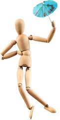 Wooden Mannequin Dummy Holding Paper Umbrella And Dancing -