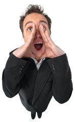 Young Man In Suit Yelling Top-down View - Isolated