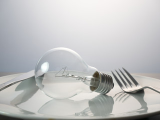 fork ,spoon and Light bulb