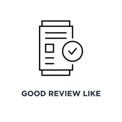 good review like thin document icon, symbol linear style trend modern assessment logotype graphic simple art design on white concept of no violations or vulnerables docs or legal business exam