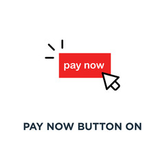 red pay now button on white icon, symbol of easy order goods through the online store like retail or consumerism concept cartoon style trend modern simple logotype graphic art design