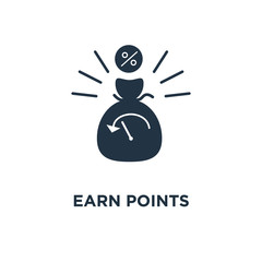 Obraz premium earn points icon. loyalty program, long term investment, income growth, loan payment concept symbol design, charity donation, pension savings, fund raising, money bag vector illustration
