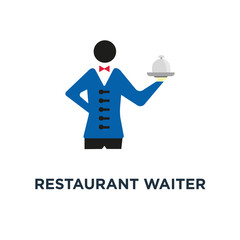restaurant waiter with tray. service icon. catering concept symbol design, vector illustration
