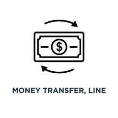money transfer, line sign icon. eps10 concept symbol design, vector illustration