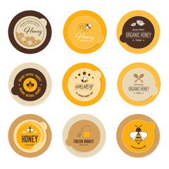 Honey bee label and banner. Logo element organic natural product design.