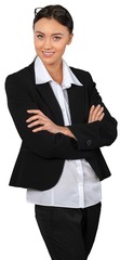 Friendly Businesswoman Standing with Arms Crossed - Isolated