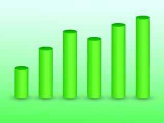 3D green bars on green background for showing growth and value in info graphic business template