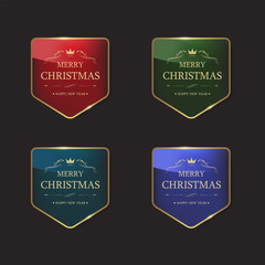 Glossy banner with gold metal frame. Vintage badges design.