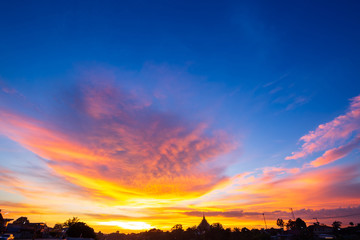 blue sky background texture with white clouds sunset.