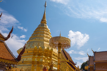 Buddhist Temple name Wat Phra That Doi Suthep in Chiang Mai city, Thailand - The most beautiful golden stupa in Thai. ​