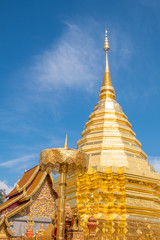 Fototapeta premium Buddhist Temple name Wat Phra That Doi Suthep in Chiang Mai city, Thailand - The most beautiful golden stupa in Thai. ​