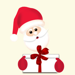 Santa Claus holding giftbox with red ribbon bow - illustration - Christmas background