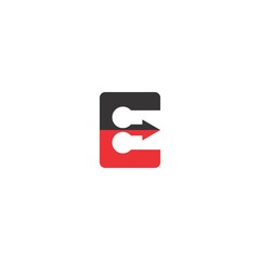 E logo letter with arrow