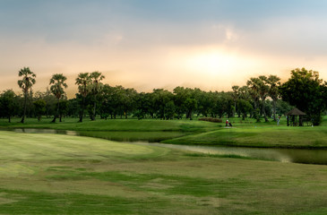 Beautiful luxury golf course in the morning