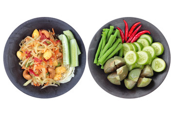 Vegetable festival as  spicy papaya salad with mixed vegetable ,call  Som Tum J  ,is organic food served