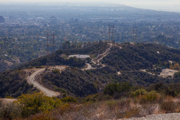 Kenter trail hike path in Brentwood, Los Angeles, California. Stunning panoramic view overlooking...