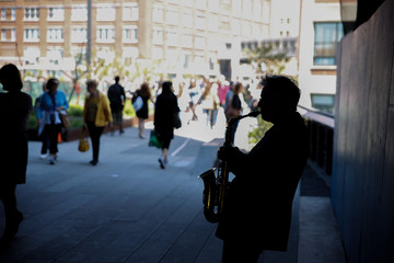 Saxophonist playing in New York