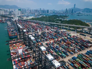 Fotobehang Aerial view of Kwai Tsing Container Terminals in Hong Kong © leungchopan