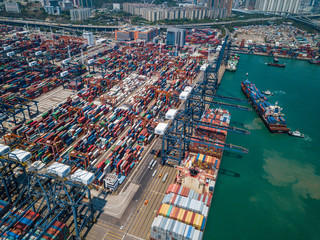 Naklejka premium Drone fly over Kwai Tsing Container Terminals