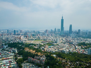 Drone fly over taipei city