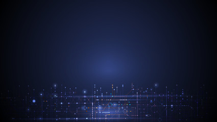 Vector illustration circuit board and hexagons background. Hi-tech digital technology and engineering, digital telecom technology concept. Abstract futuristic on dark blue color for banner background