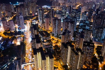 Obraz na płótnie Canvas Top view of Hong Kong building at night