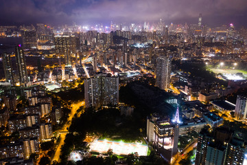 Fototapeta premium Top view of Hong Kong at night