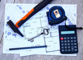 plan de maison,cl&eacute;,outils,symbole de construction