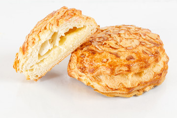 Tasty puff pastry dessert . Delicious pastries with cheese