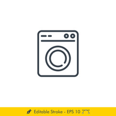 Washing Machine (Laundry) Icon / Vector - In Line / Stroke Design
