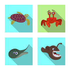 Isolated object of sea and animal sign. Set of sea and marine stock vector illustration.