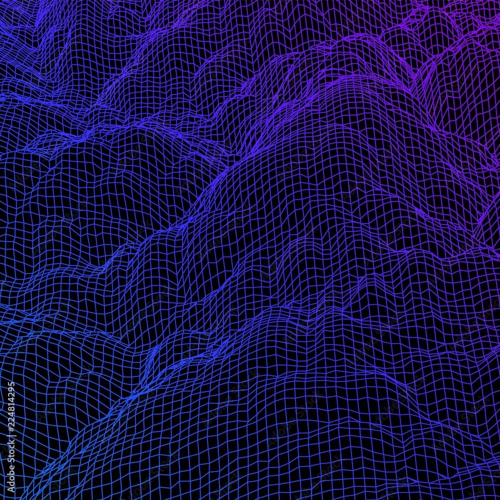 Poster digital landscape with mountains or clouds made of line grid