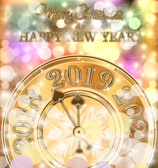 Merry Christmas & New 2019 Year wallpaper, vector illustration