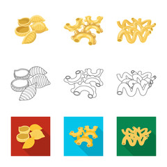 Vector design of pasta and carbohydrate icon. Collection of pasta and macaroni vector icon for stock.