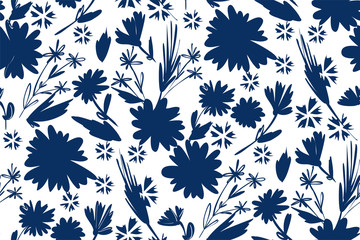 Fototapeta premium Floral seamless pattern with different flowers and leaves.