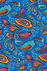 Oriental seamless paisley pattern in hand drawn style. Vector illustration for textile, fabric.