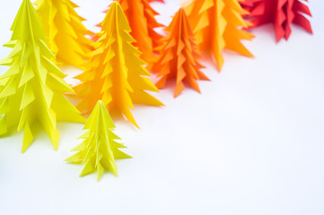 Multicolored paper Christmas tree white background