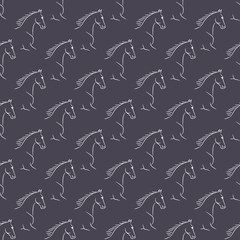 Seamless pattern with white horses, violet background.