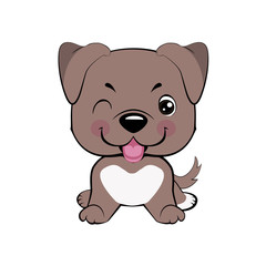 Kawaii funny puppy animal white muzzle with pink cheeks and winking eyes.