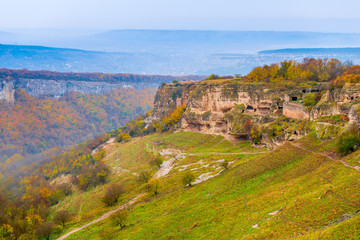 Fototapeta na wymiar Mountain old cave city in Bakhchisaray, Crimea, Russia