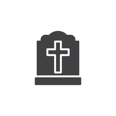 Obraz premium Halloween grave stone vector icon. filled flat sign for mobile concept and web design. Tombstone with cross simple solid icon. Symbol, logo illustration. Pixel perfect vector graphics