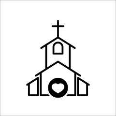 Church icon, Religion building, christian, christianity temple icon with heart sign. Church icon and favorite, like, love, care symbol