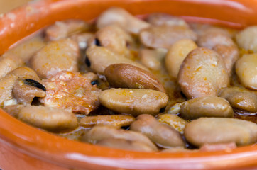 Michirones broad beans with ham and chorizo