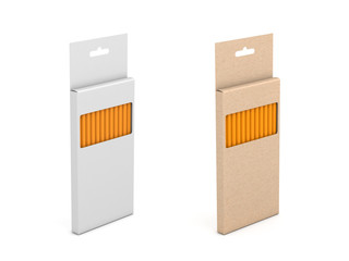 Two Pencil Sets box Mockups in brown and white cardboard isolated on white