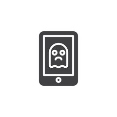 Happy halloween mobile app with ghost vector icon. filled flat sign for mobile concept and web design. simple solid icon. Symbol, logo illustration. Pixel perfect vector graphics