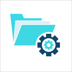 Project Management icon, data management, folder, project goals, task management icon with settings sign. Project Management icon and customize, setup, manage, process symbol