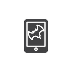 Happy halloween mobile app with bat vector icon. filled flat sign for mobile concept and web design. simple solid icon. Symbol, logo illustration. Pixel perfect vector graphics